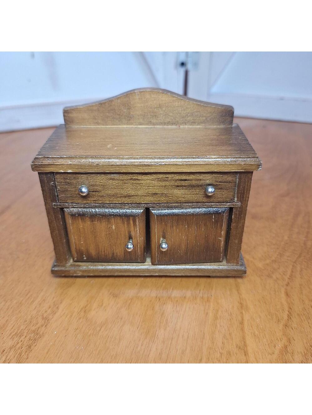 Dollhouse Artisan Handcrafted Miniature Buffet Cabinet w/Drawer 4"H X 4.25"W